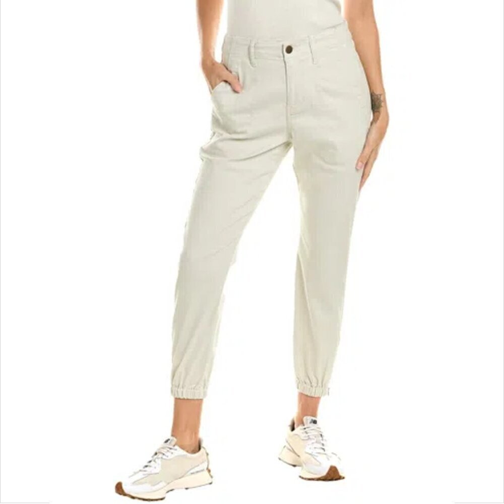 Cabi Compass jogger pants beige tan zipper stretch patch pockets oyster new 8